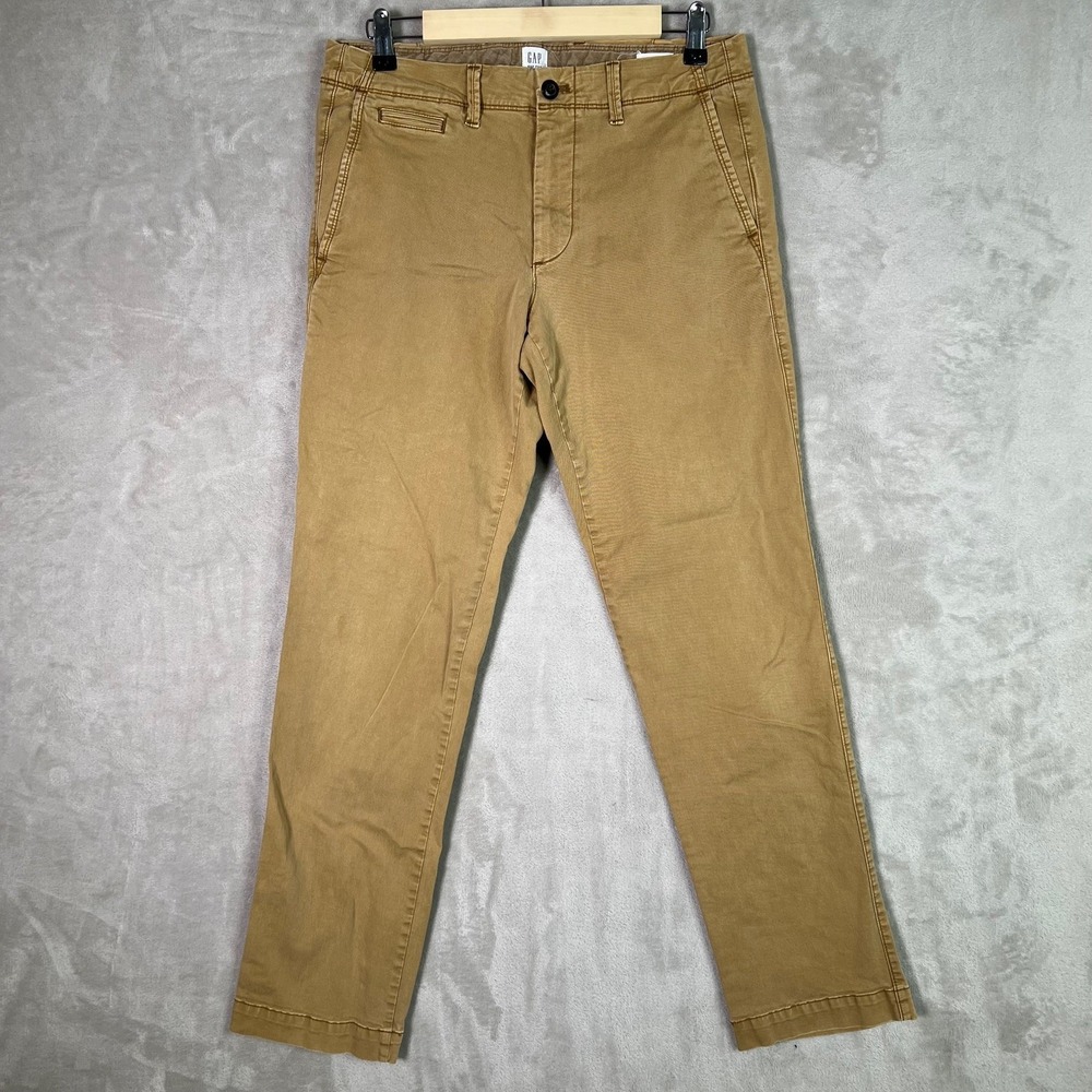 Gap for Good Mens Straight Fit Chino Pants 30x32 Tan Brown Casual Stretch Preppy